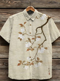 Retro Japanese Cherry Blossom Art Linen Shirt