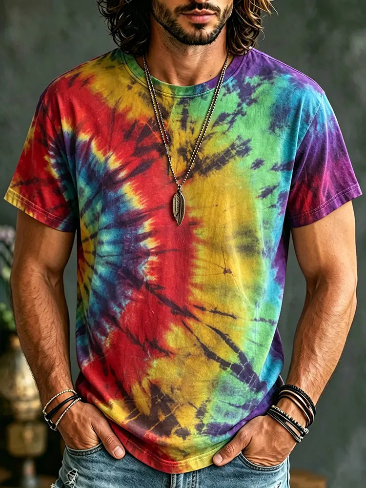 Men's Hippie Tie-dye Rainbow Vacation T-shirt
