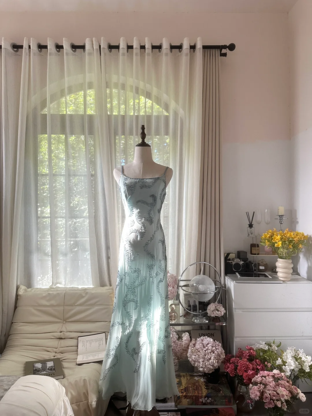 Lit Blue Gorgeous Sparkling Fashion Elegant Exquisite Beaded Long Chiffon Fairy Ball Gown Evening Dress Birthday/Wedding Guest/Vacation Party Dress Prom Dress Valentine's Day Date Dress 4036