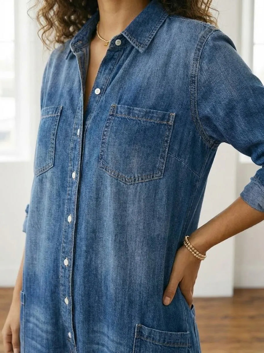 Denim Jumpsuit Women Cotton Button Front Vintage Washed
