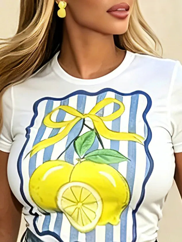 Casual Lemon Crew Neck T-shirt