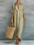 Casual Colorblock Relaxed Maxi Shirt Dress