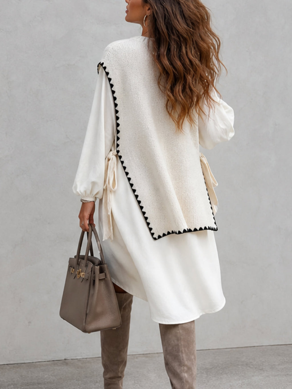 Ivory Contrast Trim Layered Knit Mini Dress Set