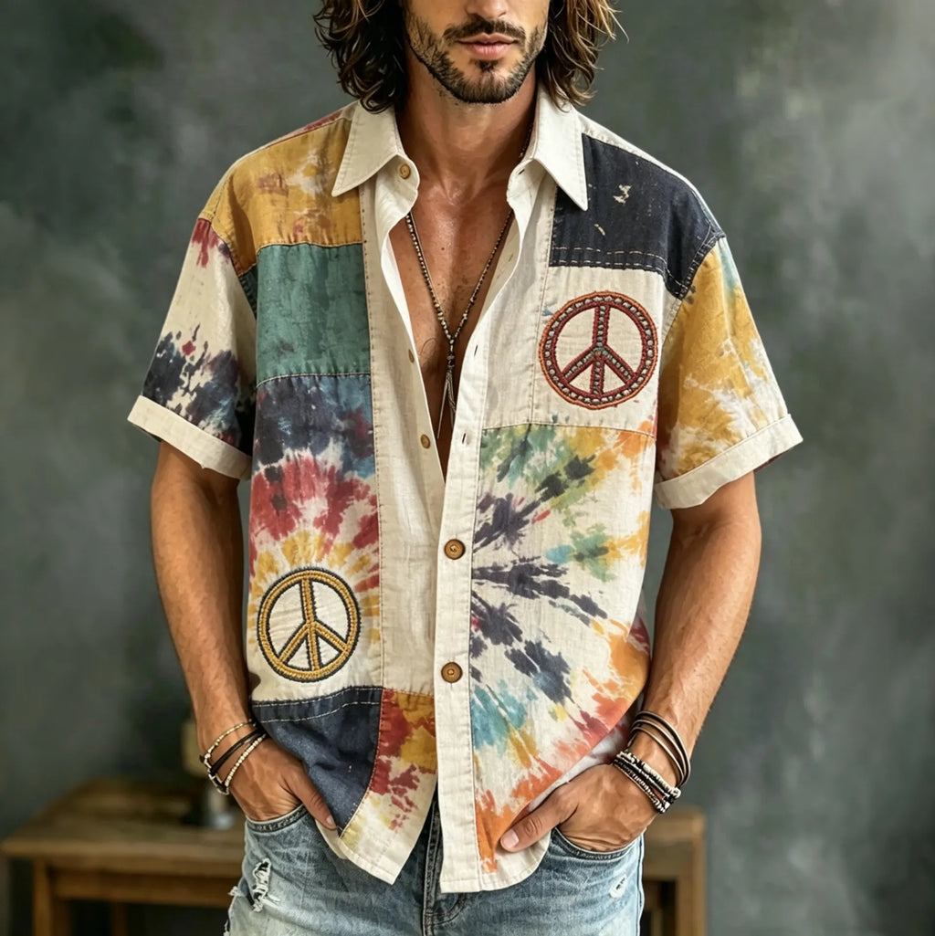 Men's Retro Peace Hippie Art Print Casual Shirt