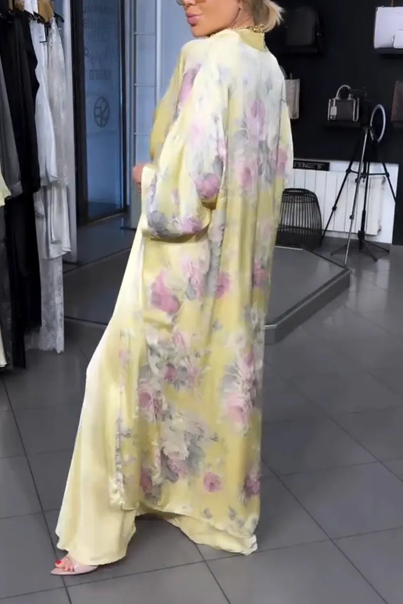 Women Camisole Dress+ Printed Cardigan Elegant Casual Suit