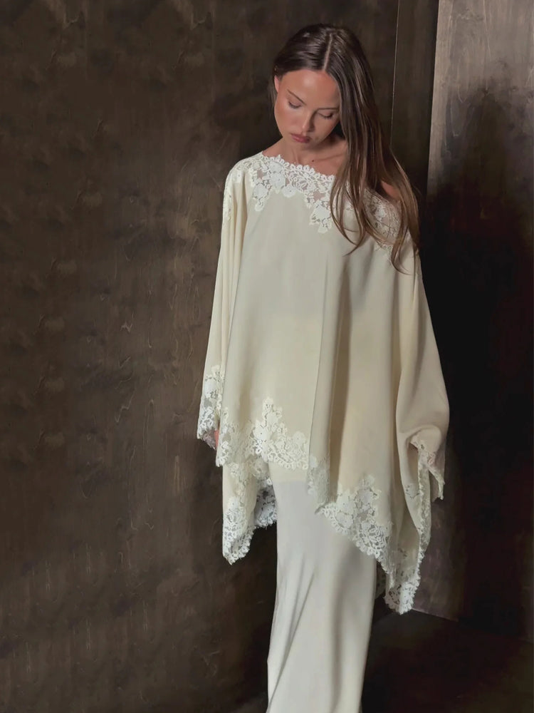 Ivory Lace Shawl Top & Mermaid Skirt Set