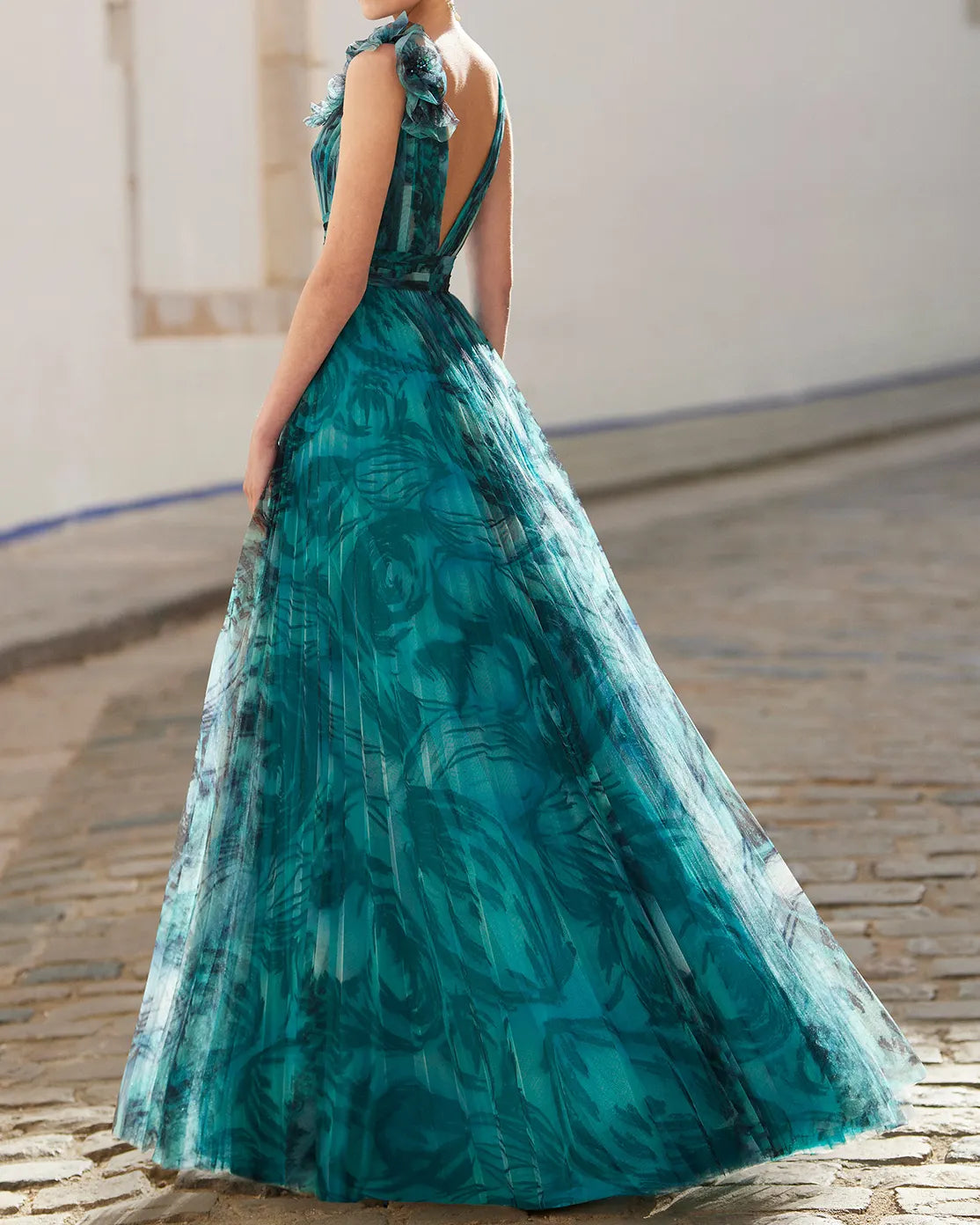 Layered chiffon silk print maxi dress Gown