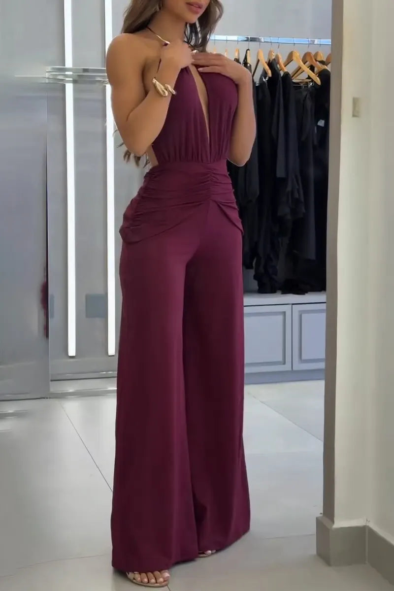 Women Neck Hanging Patchwork Elegant Temperament Jumpsuit