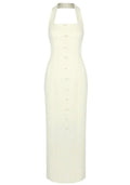 Halter Button Detail Maxi Dress Ivory