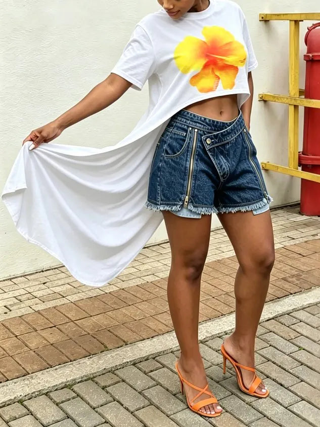 Casual Zipper Denim Shorts
