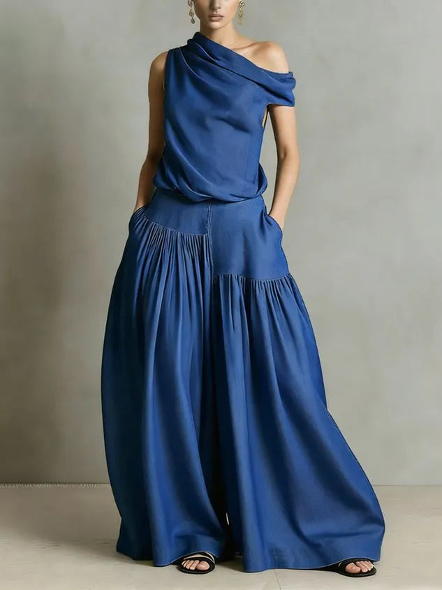 Soft Tencel Denim Plain Loose Ruched Casual Jeans
