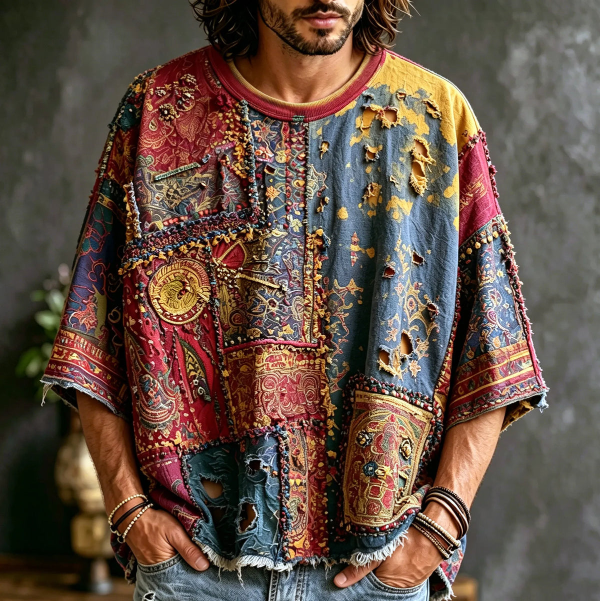 Men's Retro Bohemian Hippie Style Printed T-shirt