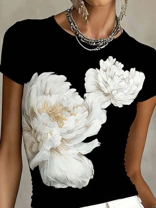 Casual Floral Slim Fit Graphic T-Shirt