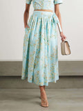 Casual Fresh Floral Print Lace-up Skirt