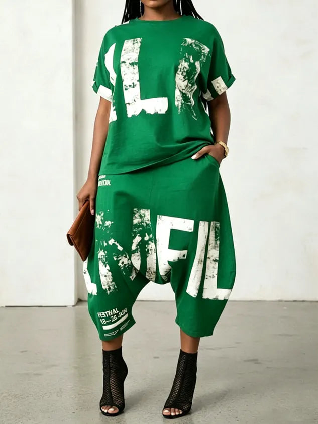 Casual Letter Print Tailored Short Sleeve Tee