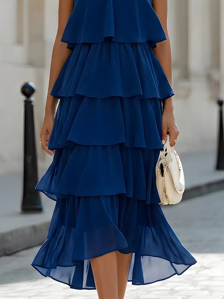 Halter Tiered Ruffle Midi Dress