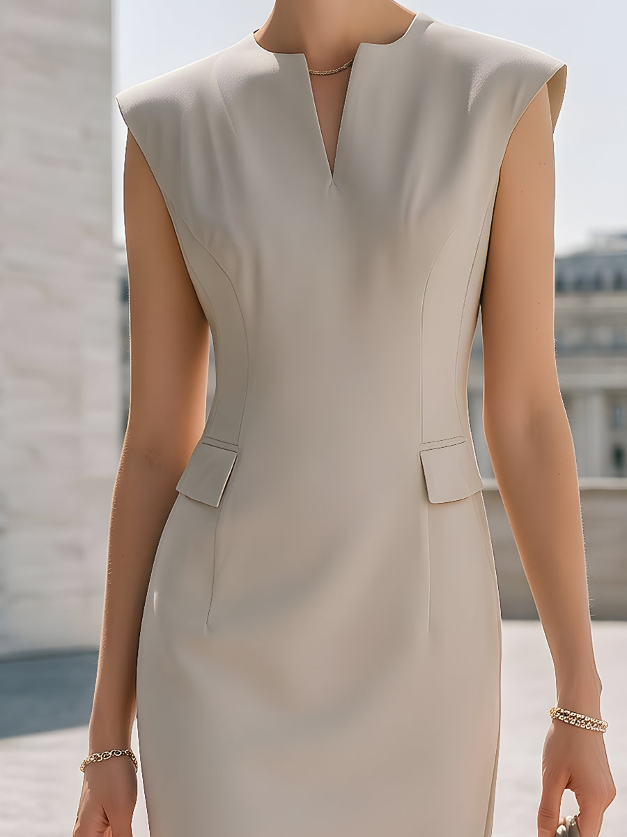 Notch Neck Cap Sleeve Sheath Dress