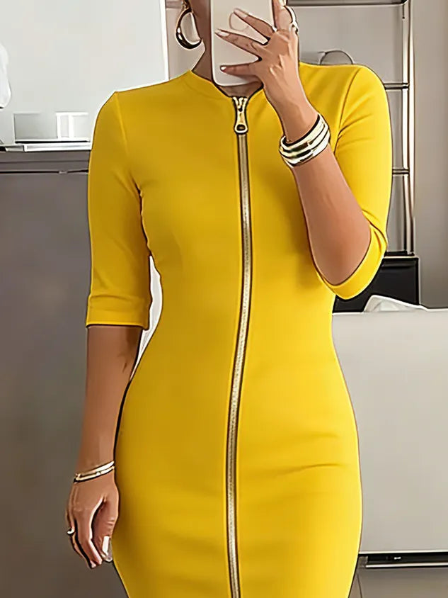 Elegant Solid Slim Fit Midi Dress