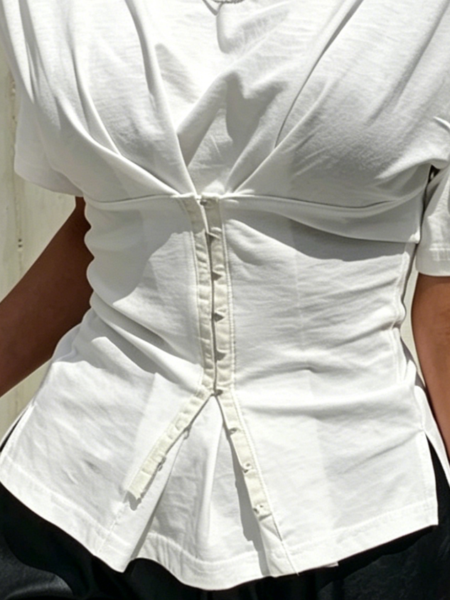 Casual Plain Button Detail T-shirt