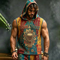 Men's Retro Hippie Tie-dye Print Cotton Linen Hooded Vest