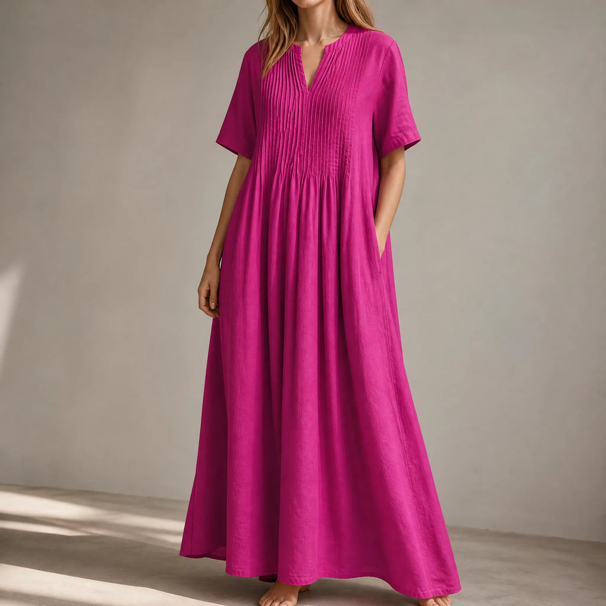 Wren – Women's Pin-Tuck Maxi Dress with Pockets