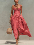 Peach Pink Linen Blend  Maxi Dress