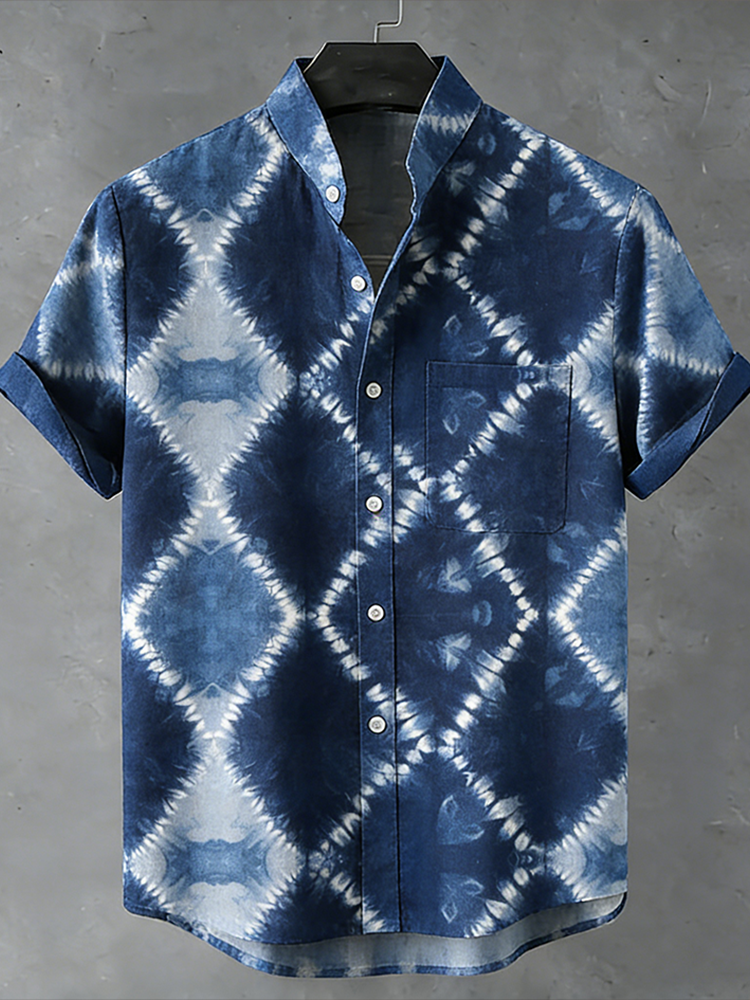Japanese Art Style Geometric Printed Short Sleeve Shirt