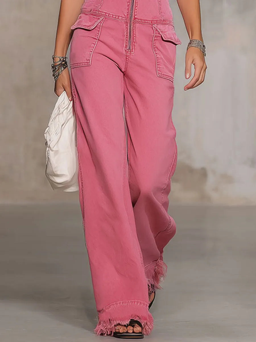 Retro Pink Denim Sleeveless Jumpsuit