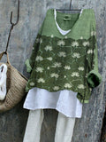 Vintage Lotus Flowers Art Linen Blend Cozy Tunic