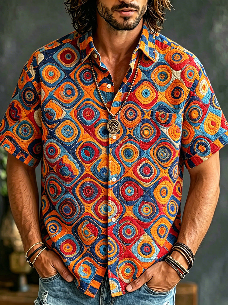 Men's Boho Swirl Tie Dye Print Button Shirt - Colorful Retro Casual Camp Top