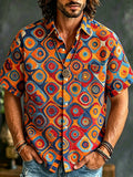 Men's Boho Swirl Tie Dye Print Button Shirt - Colorful Retro Casual Camp Top