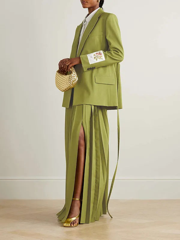 Long Sleeves Embroidered Floral Split-Joint Streamer Lapel Blazer