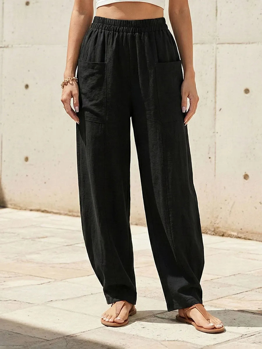 Loose Plus Size Elasticity Pockets Solid Color Pants