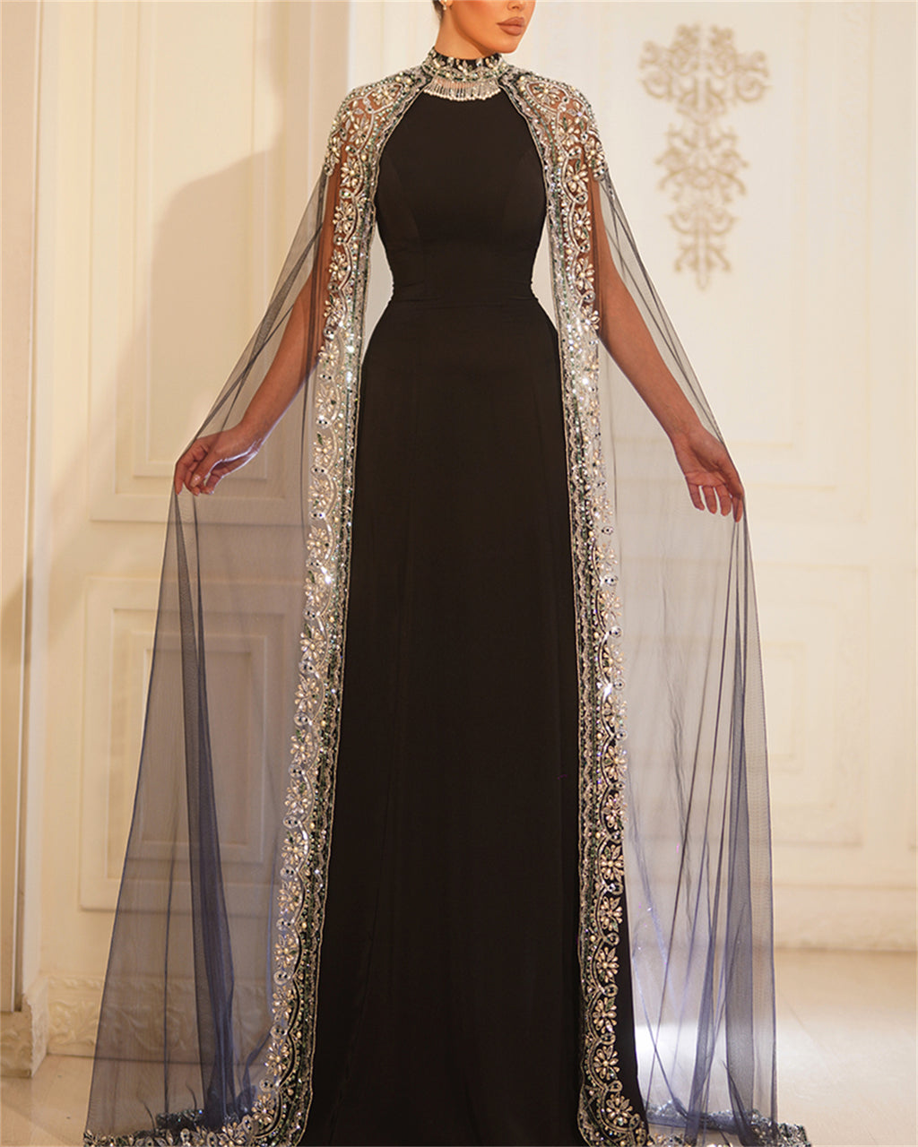 Liquid Starlight: Mesh Sequin Floor-Length Evening Gown