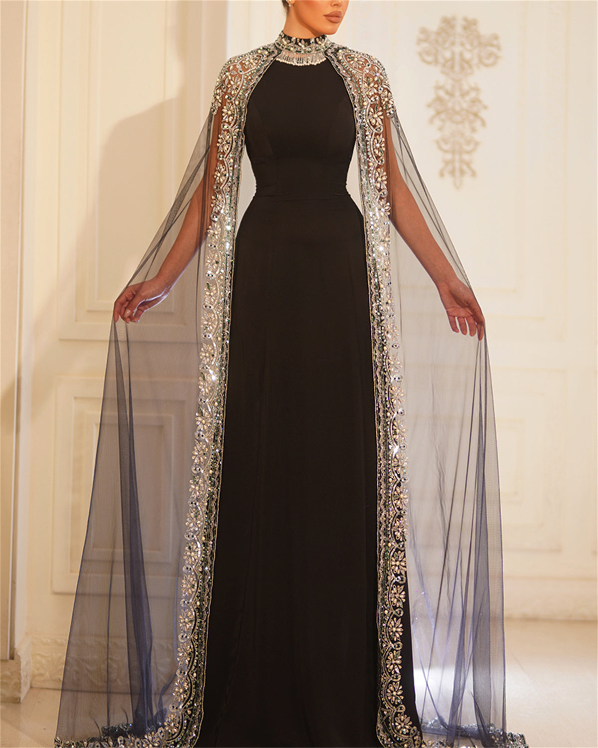 Liquid Starlight: Mesh Sequin Floor-Length Evening Gown