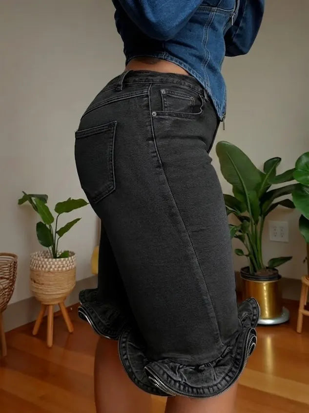 Casual Solid Tailored Denim Shorts