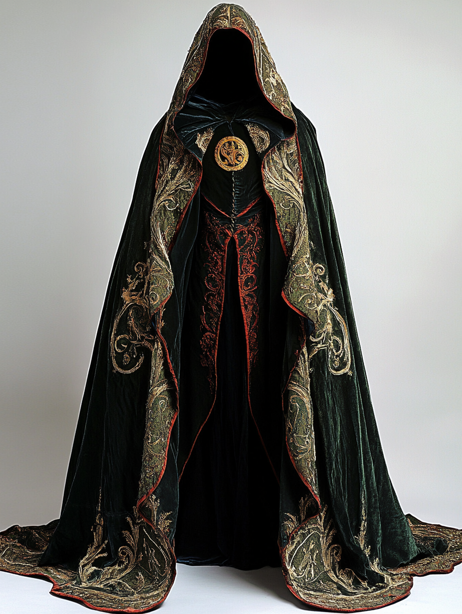 Ethnic dark magic badge distressed long wizard cape 4bf8