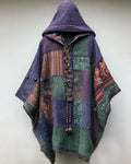 Irregular ethnic patchwork contrast color beaded cape b0ca