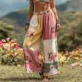 Women's Vintage Floral Art Linen Casual Wide Leg Pants