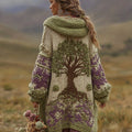 Women's Vintage Viking Tree Of Life And Floral Pattern Knitted Cardigan Sweater