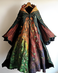 Halloween Themed Gradient Vine Embroidery Patchwork Hooded Cape fb43