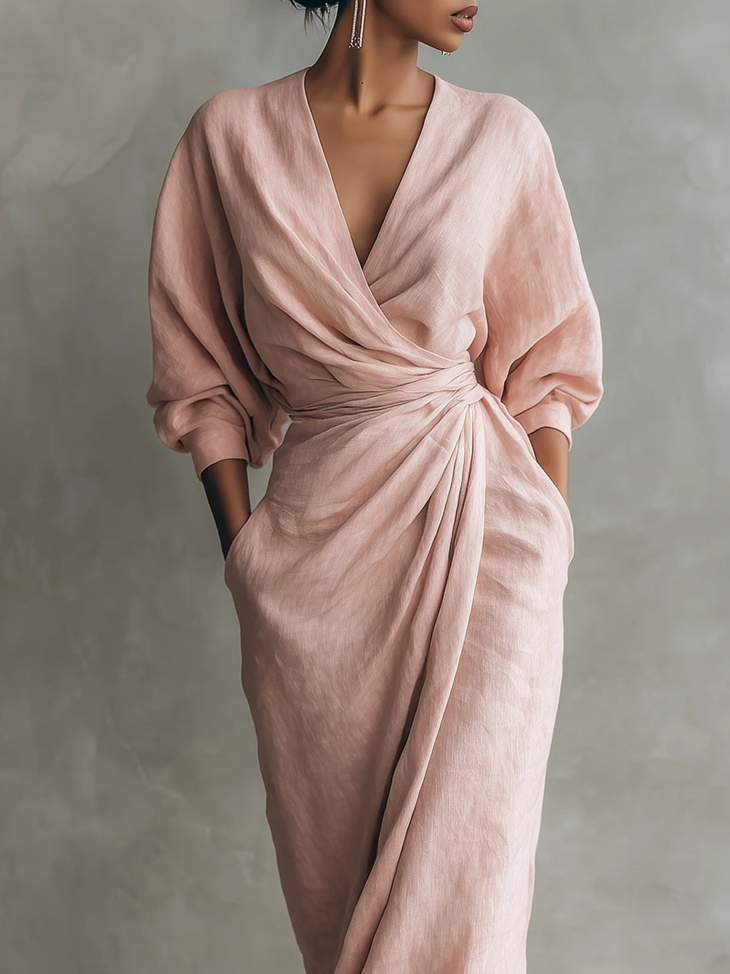 Light Pink Minimalist V-neck Maxi Dress