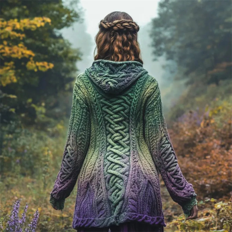 Scotland Thistle Inspired Gradient Celtic Hooded Cardigan