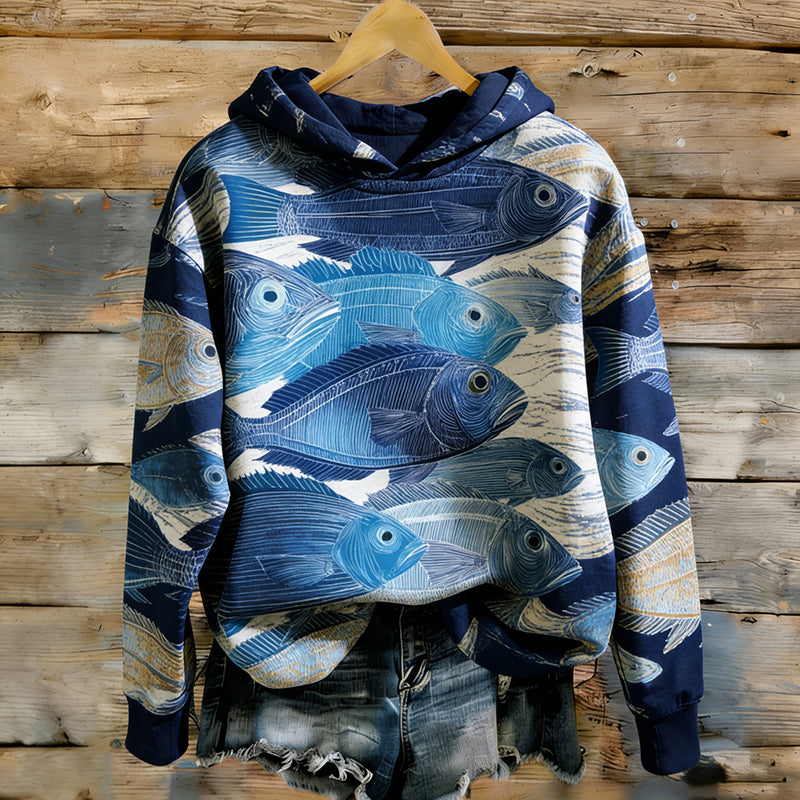 Women's Japanese Art Fish Pattern Casual Sweatshirt