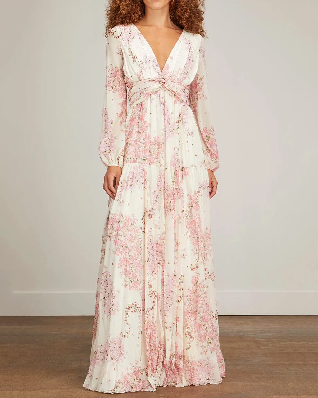 Elegant cross-waist floral print maxi dress