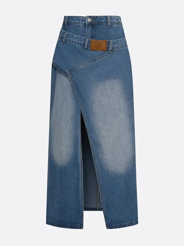 Casual Slit Plain Maxi Denim Skirt