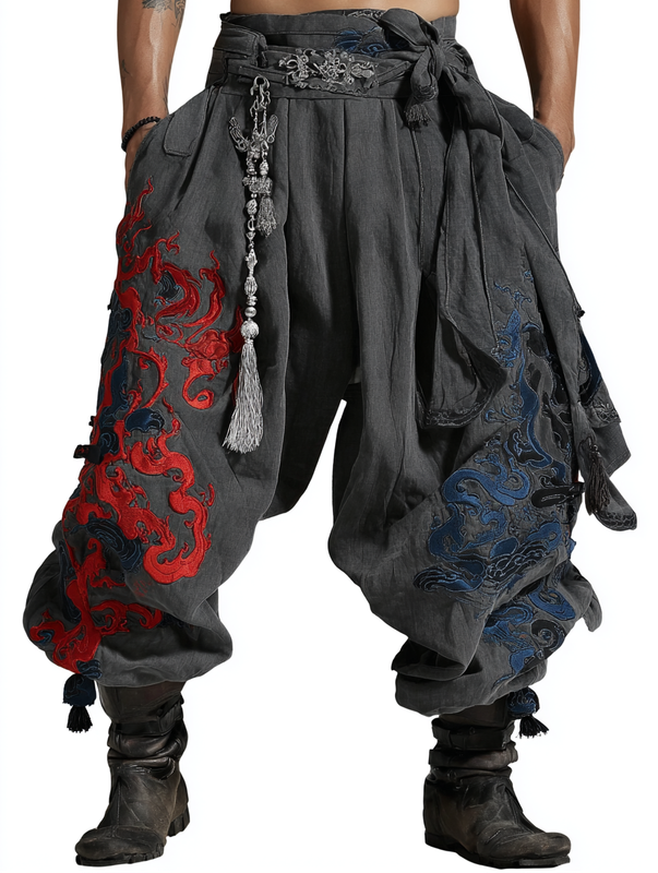 Men's Loose Vintage Embroidered Pants ecec