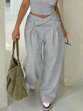 Casual Plain Lace-up Straight Pants
