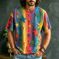 Men's Retro Bohemian Hippie Style Star Embroidered Print T-shirt