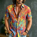 Men's Retro Hippie Style Printed Short-sleeve Shirt